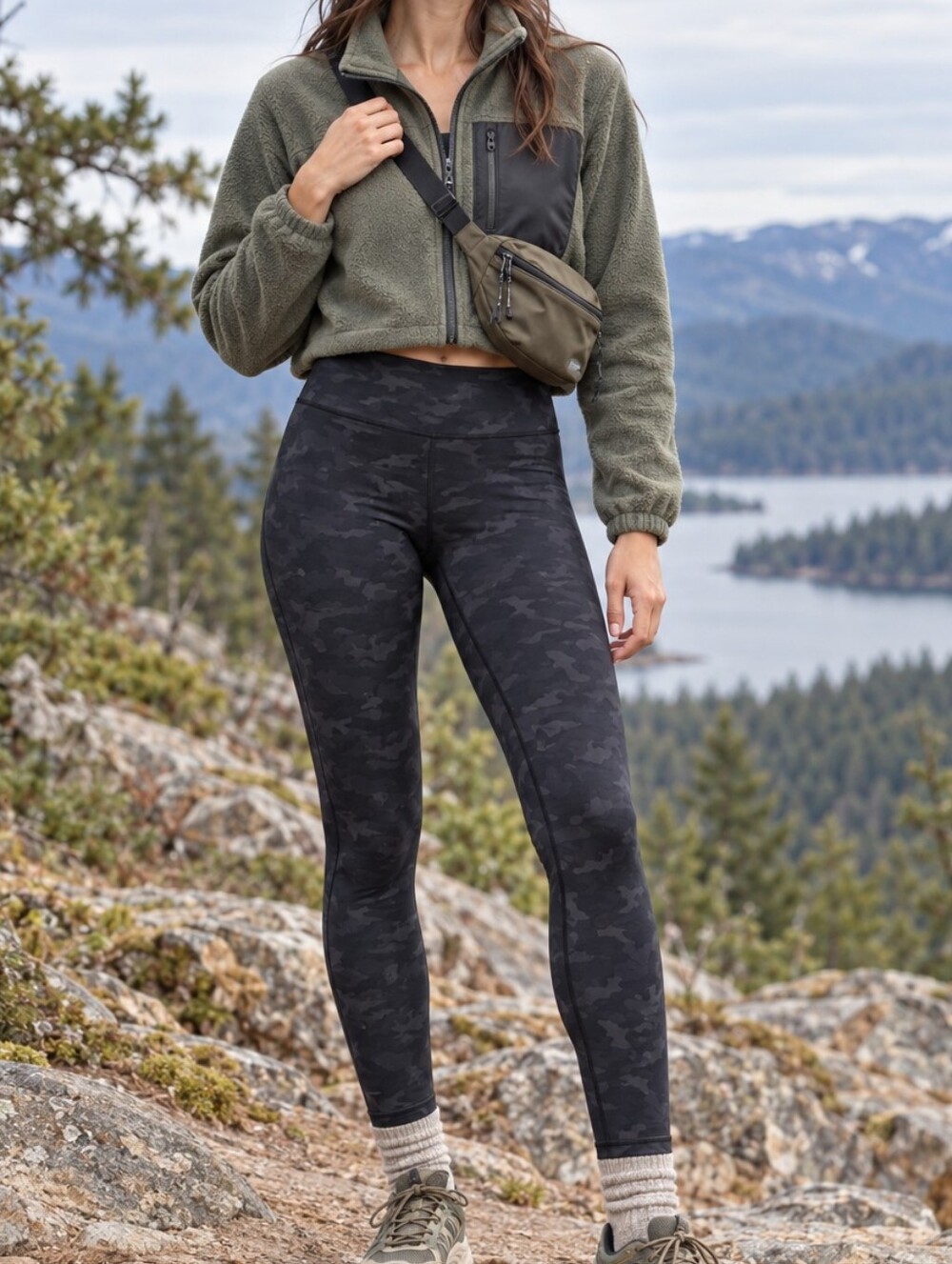 Threads 4 Thought Black Camo Leggings L Mid Rise Sustainable Athleisure Gorpcore